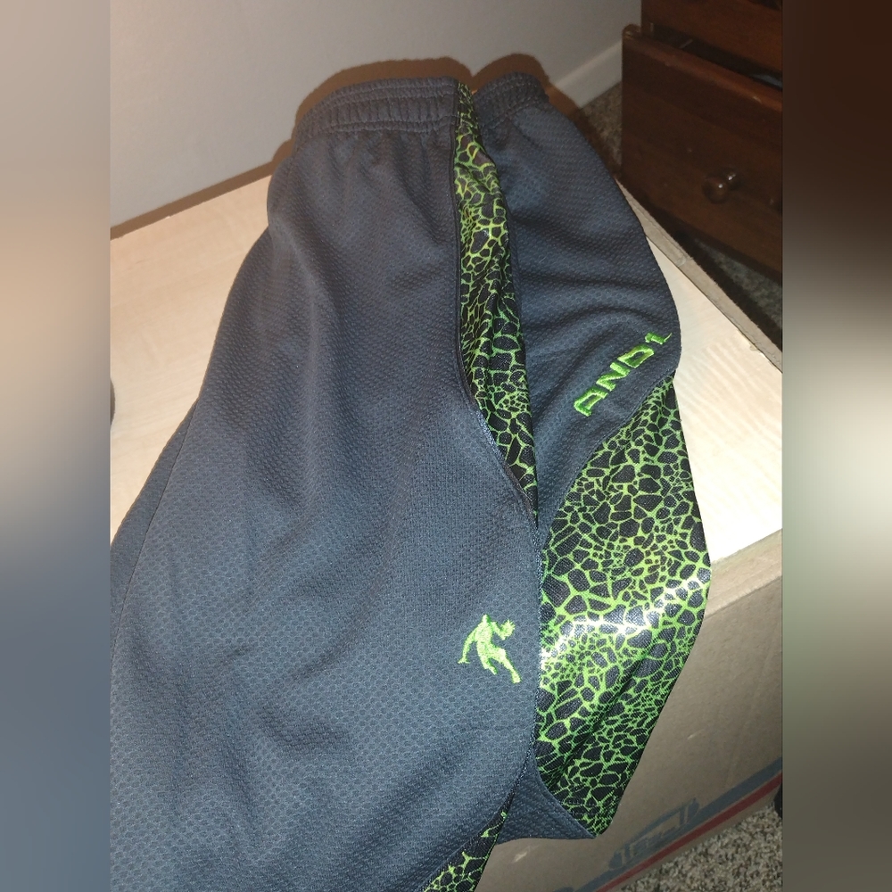 Green and gray boys athletic shorts